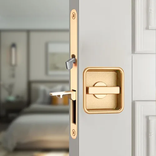 Miniatura 10 de Juego de herrajes para cerradura de puerta de bolsillo, manija de privacidad con tirador oculto y pestillo empotrado, apto para puertas de madera