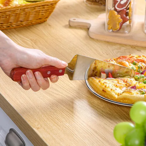 Miniatura 5 de Zhehao Paquete de 20 espátulas de pizza con mango de madera, acero inoxidable, espátula triangular antideslizante, fácil de agarrar, espátula