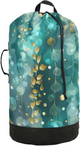 Miniatura 44 de Mochila de lavandería con hojas de estilo bohemio beige con correas ajustables para el hombro, bolsa de lavandería sucia para viajes, campamento
