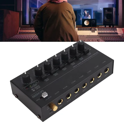 Miniatura 8 de Mezclador de sonido, mezclador de audio profesional, consola de tablero de sonido de bajo ruido, 6 canales, mezclador de línea estéreo para clubes