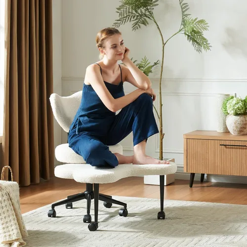 Miniatura 12 de Pinmoco Silla de Oficina para Sentarse con Piernas Cruzadas con Ruedas, Silla de Meditación, Silla TDAH para Adultos, Respaldo y Asiento más Anchos