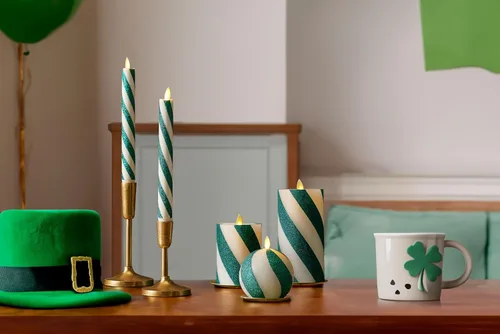 Miniatura 6 de Luminara - Vela de esfera de cuentas de cristal sin llama con purpurina para las fiestas - Bastón de caramelo verde - Paquete de 1 - 4x4.25
