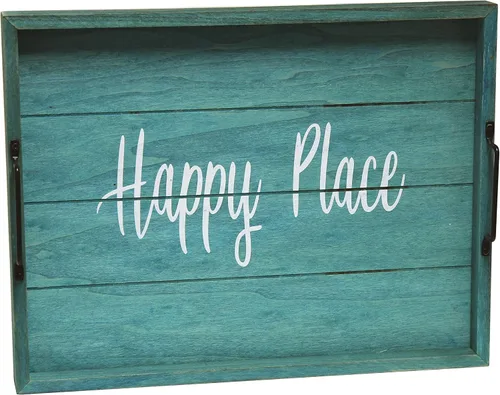 Miniatura 39 de Elegant Designs HG2000-AHH Margarita Drinks Lime Bar Kitchen Wetbar Bandeja Decorativa de Madera para Servir con Asas, 15.50" x 12", Aqua Wash Happy