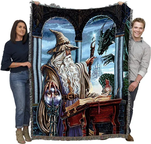 Pure Country Weavers Ed Beard Jr - Manta de dragón de Wizard's Emissary - Manta de regalo de fantasía tejida de algodón, fabricada en los Estados