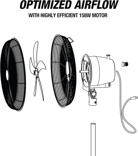 Miniatura 9 de OEMTOOLS OEM24871 - Ventilador de pedestal oscilante de 20 pulgadas, altura ajustable para garaje, tienda, gimnasio, almacén de flujo de aire