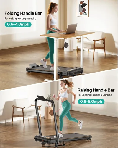 Miniatura 3 de Folding Walking Pad with 15% Incline/RGB Light/Dual Screen Display, 3.5HP Treadmills for Home, Portable Walking Pad Treadmill with Handle Bar and 4