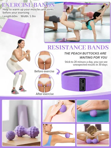 Miniatura 5 de Gemscream 17 piezas de kits esenciales de yoga para mujeres, juegos de equipos de pilates para principiantes con rueda de yoga, bloques de pelota
