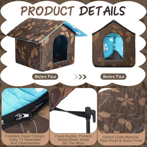Miniatura 3 de Casa para gatos al aire libre, casas impermeables para gatos salvajes, perros, refugio de mascotas, casa plegable para perros con manta