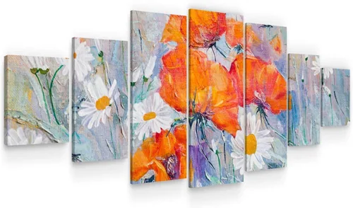 Startonight Lienzo grande para pared, diseño de flores, amapolas y margaritas, juego moderno enmarcado enorme de 7 paneles de 40 x 95 pulgadas