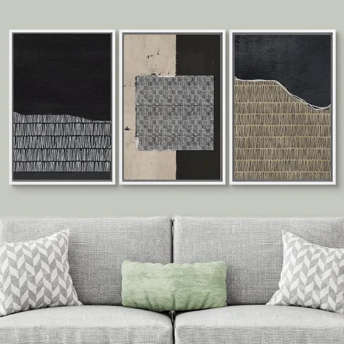 Miniatura 314 de SIGNWIN Lienzo enmarcado para pared, arte con pinceladas de flujo neutro en tonos beige abstractos, ilustraciones, arte moderno, decorativo