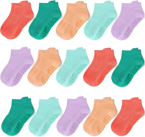 Miniatura 10 de Calcetines antideslizantes para niños, calcetines de tobillo con agarre, calcetines antideslizantes 15 pares para niños activos, niños de 6 meses a