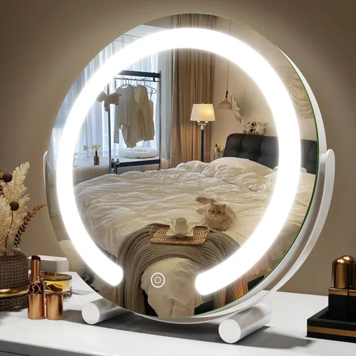 ROLOVE Espejo de tocador con luces, espejo de maquillaje iluminado de 12 pulgadas, espejo de maquillaje LED con luces para mesa de dormitorio,