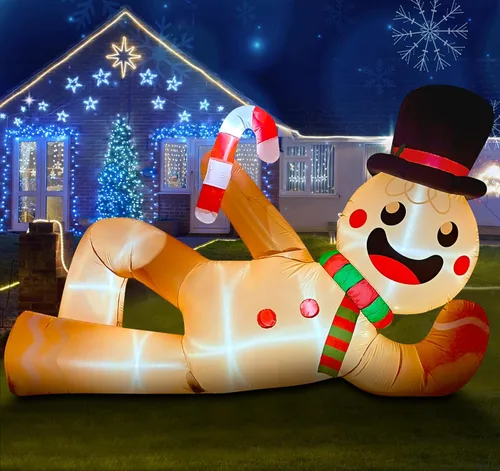 EAONE - Decoración inflable navideña de 10 pies para exteriores, gigantescos adornos inflables de Navidad para el patio, hombre de jengibre inflable