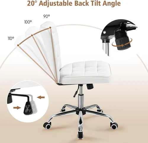 Miniatura 4 de Yaheetech Silla de Escritorio sin Brazos Moderna Acolchada Silla de Oficina Silla de Computadora de Cuero Sintético Tapizada con Altura de Asiento