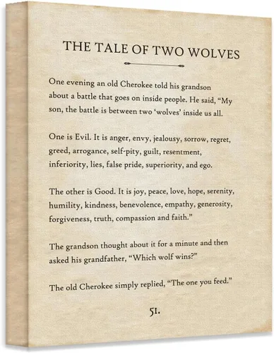 Miniatura 6 de The Tale of Two Wolves - Póster enmarcado de 11 x 14 pulgadas, listo para colgar, arte de pared con cita inspiradora de la parábola Cherokee