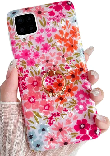 Miniatura 5 de Qokey Funda compatible con Samsung Galaxy A12, bonita funda brillante para mujeres y niñas con anillo giratorio de 360 grados, soporte de TPU suave