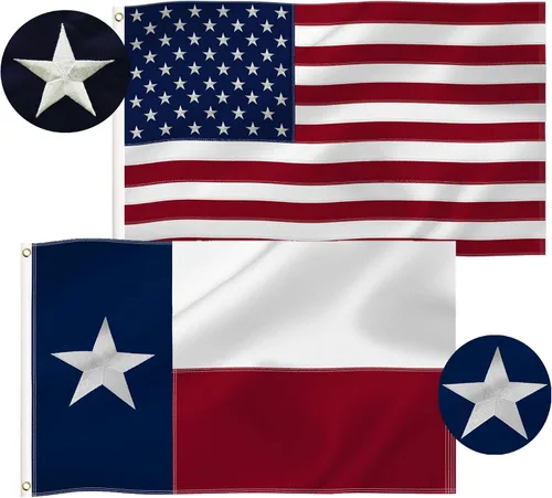 Miniatura 2 de Paquete combinado de banderas estadounidenses de Texas y Estados Unidos, bandera de nailon 210D con ojales de latón de 3 x 5 pies, colores vivos