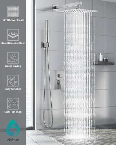 Miniatura 2 de Aolemi - Sistema de ducha con cabezal de lluvia y grifo de mano montado en la pared, juego completo de accesorios de ducha de alta presión