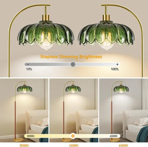 Miniatura 2 de Lámparas de pie de madera para sala de estar, lámpara de pie dorada con control remoto y pantalla de cristal, lámpara de arco de flores, lámpara