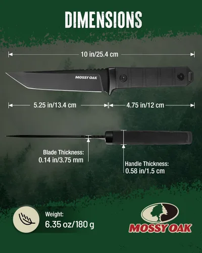 Miniatura 2 de Mossy Oak Cuchillo de Caza de Hoja Fija de 10 Pulgadas, Cuchillo de Caza Tanto de Espiga Completa 14C28N con Funda para Supervivencia, Campamento