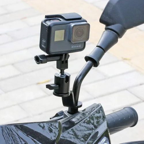 Miniatura 6 de Soporte de aluminio para espejo retrovisor de motocicleta compatible con GoPro Hero 13/12/11/10/9/8/7/6 (2018)/5 negro APEMAN AKASO TENKER Campark