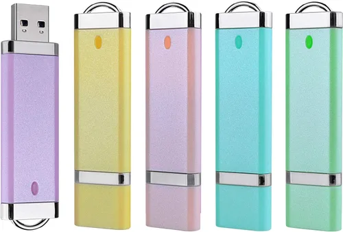 Aiibe Unidad flash USB de 2 GB y 2G, paquete de 5 unidades USB 2.0 de memoria USB 2.0 de 2 GB (5 colores mezclados: azul, verde, amarillo, rosa,