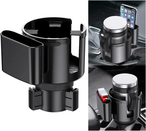 Expansor de portavasos de coche 2 en 1 con soporte para teléfono, adaptador extensor de portavasos de vehículo de 2.6 a 3.93 pulgadas con base
