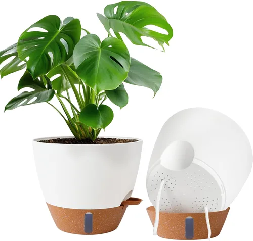 Miniatura 22 de Paquete de 2 macetas de 8 pulgadas para plantas de interior, macetas de plástico con orificios de drenaje, indicador de nivel de agua y depósito