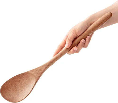 Cuchara grande de madera para cocinar, cuchara grande de madera de 17 pulgadas para olla profunda, cuchara de esquina gigante de madera de acacia