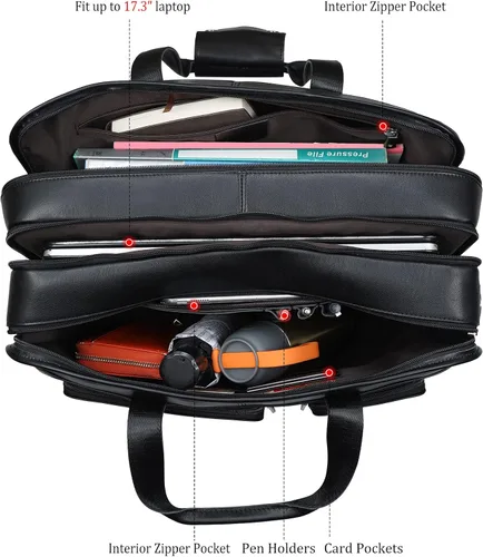 Miniatura 6 de Polare - Maletín de cuero de grano completo de 18.5 pulgadas para computadora portátil, bolsa de mensajero para hombres, grande para portátiles