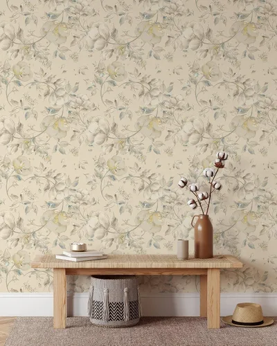 Miniatura 2 de Papel tapiz de dibujo floral beige Mural floral de acuarela extraíble Papel tapiz autoadhesivo floral pastel