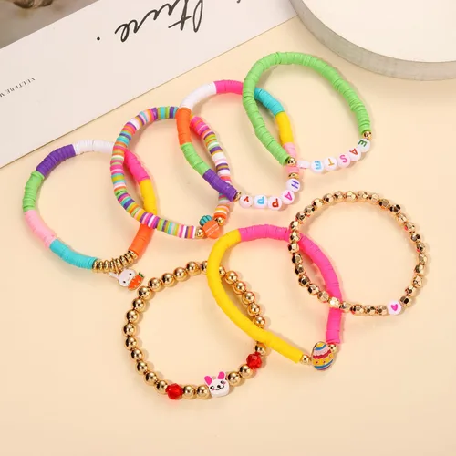Miniatura 222 de Surfer Heishi - Pulseras apilables para mujer, apilables, de vinilo arcoíris, disco de arcilla, pulseras elásticas para la amistad, joyería bohemia