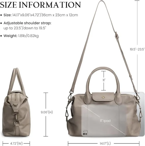 Miniatura 8 de befen Bolso de mano vintage de cuero genuino para mujer, bolso de mano con asa superior, bolso de cuero grande, bandolera de hombro