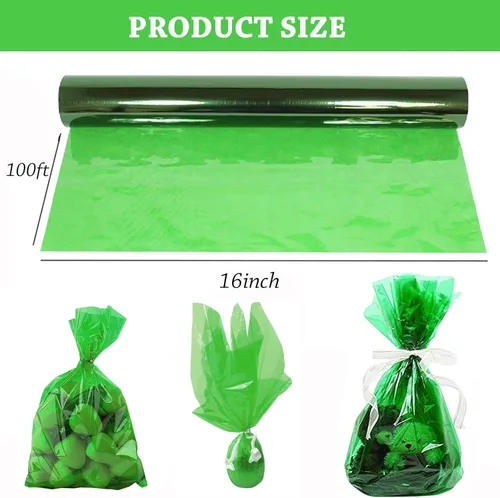 Miniatura 2 de Rollo de envoltura de celofán verde Morepack, papel de envoltura de celofán translúcido verde, rollos de celofán de 16 pulgadas de ancho x 100 pies