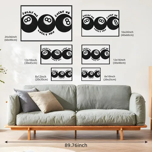 Miniatura 3 de Lucky Me Lucky You - Póster de 8 bolas en blanco y negro para decoración de habitación de niños, diseño retro inspirado en billar, decoración