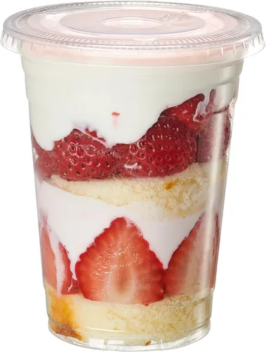Miniatura 7 de GUSTO [9 oz. - 50 Vasos de Plástico Transparente con Tapas Planas (Sin Agujero), Vasos para Fruta con Tapas para Fiestas - Perfectos para Batidos, 9