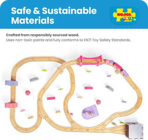Miniatura 7 de Bigjigs Rail Fairy Town - Juego de tren de madera Juguete ferroviario para niños a partir de 3 años Pista de madera con modelo de aldea