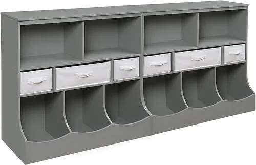 Miniatura 8 de Badger Basket Combo Bin Unidad de almacenamiento de juguetes y estante para libros para niños con 3 cestas - Gris