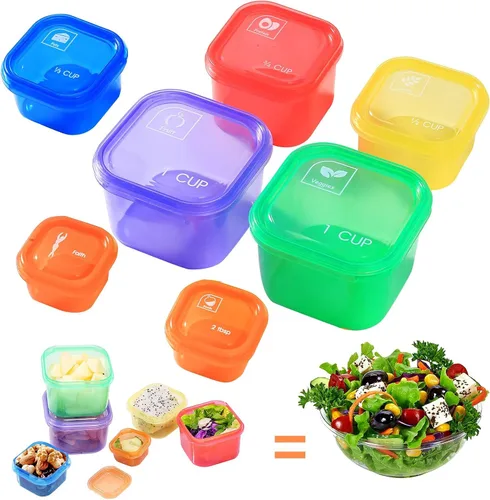 Kit de contenedor de control de porciones de 21 días, kit de contenedor codificado multicolor, contenedores de almacenamiento para sistema de