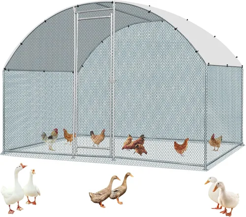 Miniatura 13 de VINGLI Gallinero grande de metal para pollos, gallinero con cubierta impermeable anti-UV, corral de pollo de alta resistencia con bloqueo de Negro