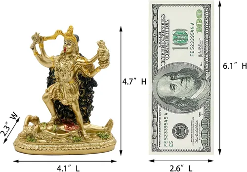 Miniatura 6 de alikiki Estatua de Kali de Dios hindú de oro antiguo – Ídolo indio Murti Pooja Artículo Kali Maa Figurilla Casa Templo Mandir Decoración Religión