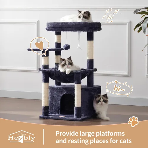 Miniatura 2 de Heybly - Árbol para gatos, torre con cuna grande y suave, condominio para gatos con espaciosa cueva para gatos con espacio oculto, postes de rascado