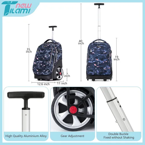 Miniatura 2 de Mochila con ruedas de 19 pulgadas para adolescentes, mochila con ruedas para computadora portátil, mochila para libros, bolsa de viaje
