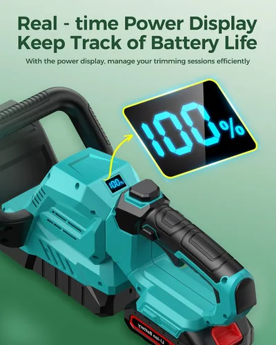 Miniatura 7 de Cortasetos inalámbrico de 20 pulgadas con indicador de batería y 2 baterías de 2000mAh, cabezal giratorio 180°, cortadora de cepillos eléctrica