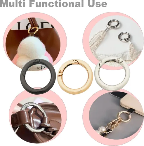 Miniatura 4 de 10 mosquetones redondos pequeños de 1 pulgada (0.984 in), ganchos de metal con resorte de resorte, accesorios de bricolaje para llaveros, bolsas