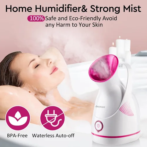 Miniatura 5 de Amconsure Vaporizador facial – vaporizador facial nano iónico, vaporizador de niebla cálida para sauna en el hogar, spa, humidificador para vapor