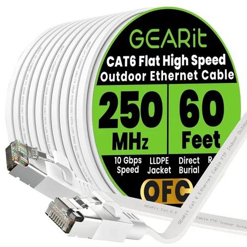 Miniatura 14 de GEARit Cable Ethernet plano Cat 6 para exteriores (15 pies, negro) Chaqueta LLDPE clasificada para entierro directo – Cat6 blindado FTP 10Gbps