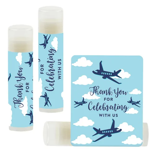 Andaz Press Bálsamo labial para fiesta de cumpleaños, agradecimiento por celebrar con nosotros, avión, paquete de 12, decoración de fiesta temática