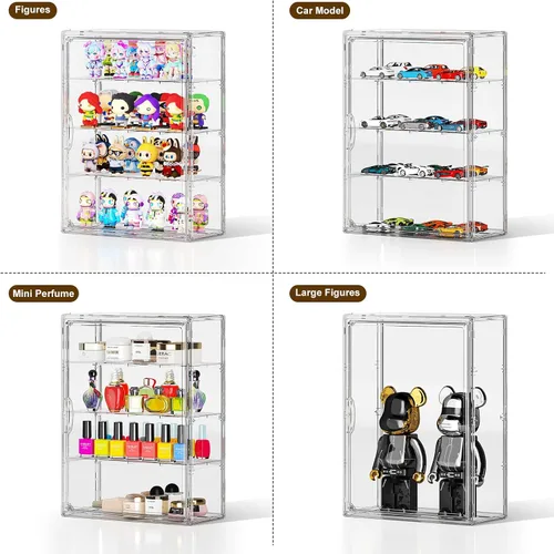 Miniatura 3 de Vitrina de acrílico transparente de 4 niveles para figuras coleccionables montada en la pared, vitrina de exhibición de figuras de hobby