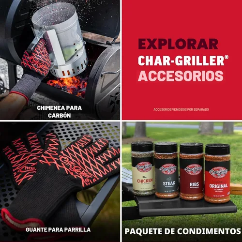 Miniatura 6 de Char-Griller CG30040725 Parrilla de Carbón Tipo Kettle de 22 pulgadas y Ahumador - Acero, Negro - 363 pulgadas cuadradas de Área de Cocción